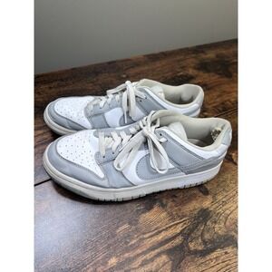 Nike Dunk Low White Gray Leather Sneakers Lace Up Size 7 Shoes